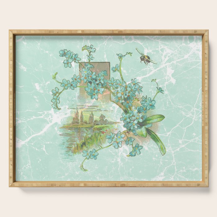 Modern vintage mint marble floral landscape Serving Tray Gallery Image 1