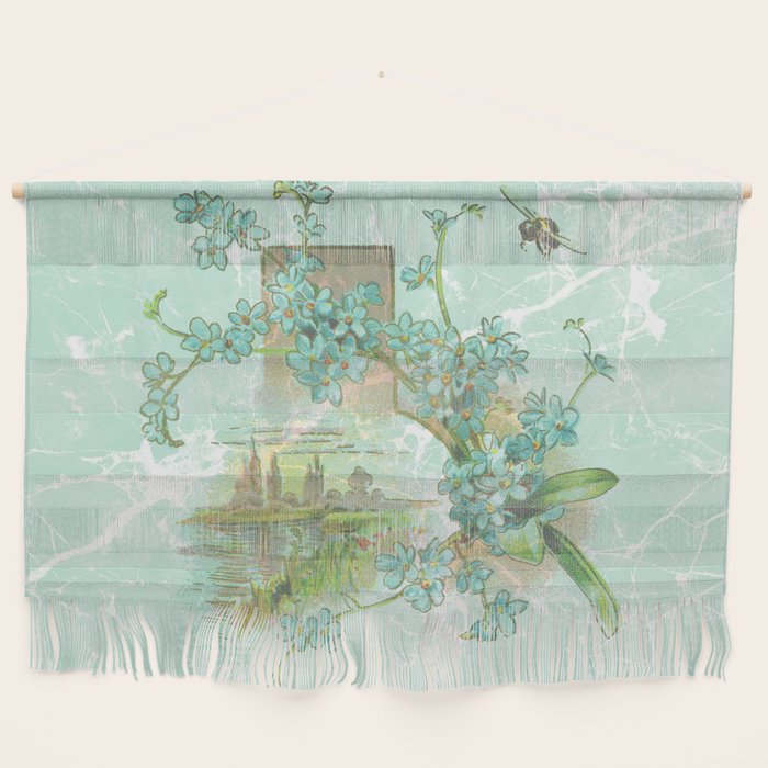 Modern vintage mint marble floral landscape Wall Hanging Gallery Image 1