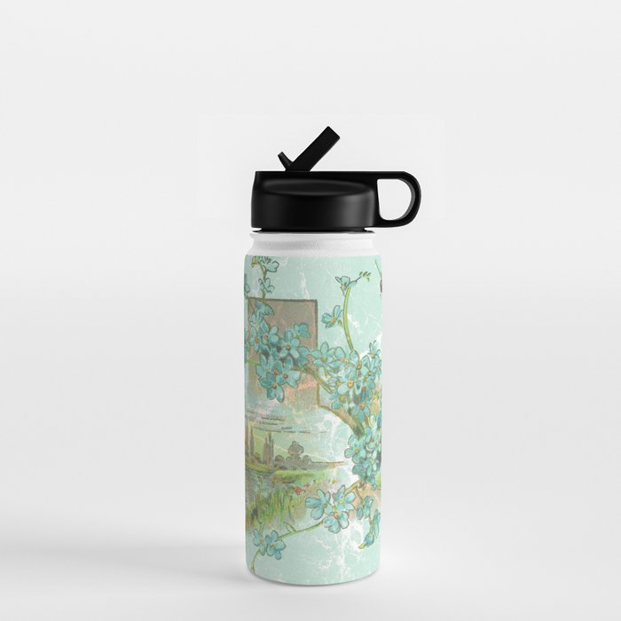 Modern vintage mint marble floral landscape Water Bottle Gallery Image 1