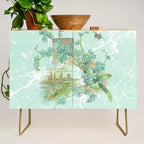 Modern vintage mint marble floral landscape Credenza Gallery Image 1