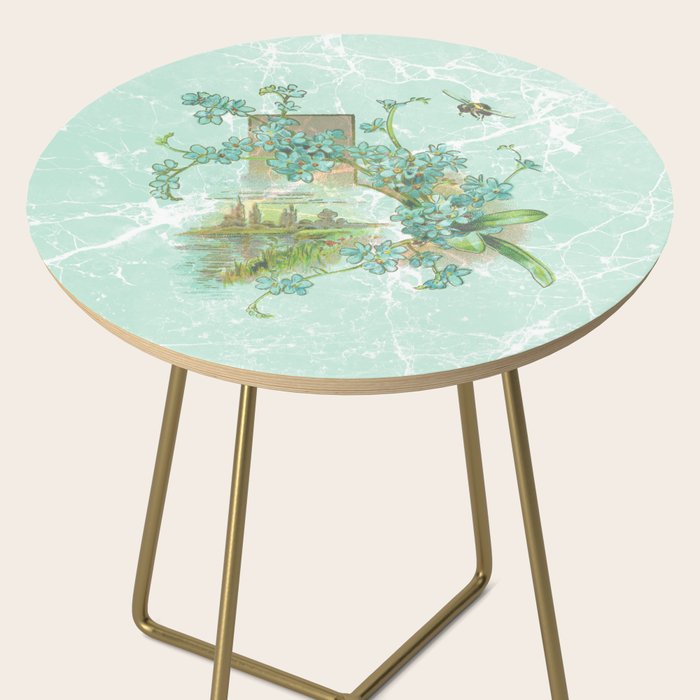 Modern vintage mint marble floral landscape Side Table Gallery Image 2