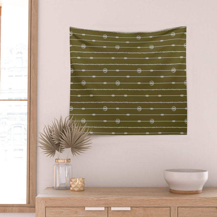 Olive Heritage Revival Stripes-Vintage Modern Elegance Wall Tapestry Gallery Image 2