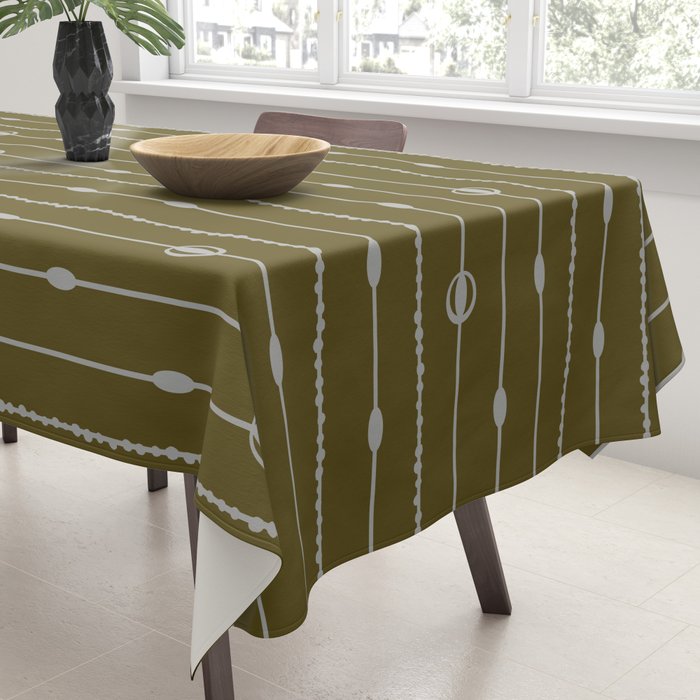 Olive Heritage Revival Stripes-Vintage Modern Elegance Tablecloth Gallery Image 3