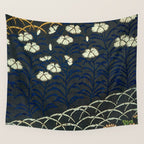 Antique White, Pink and Blue Floral Japanese Silk Print Wall Tapestry Gallery Image 4