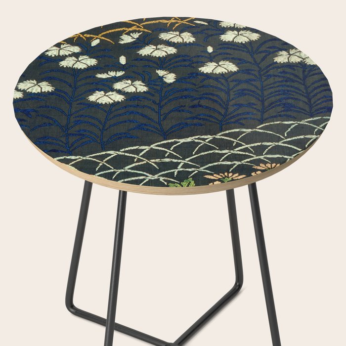 Antique White, Pink and Blue Floral Japanese Silk Print Side Table Gallery Image 2