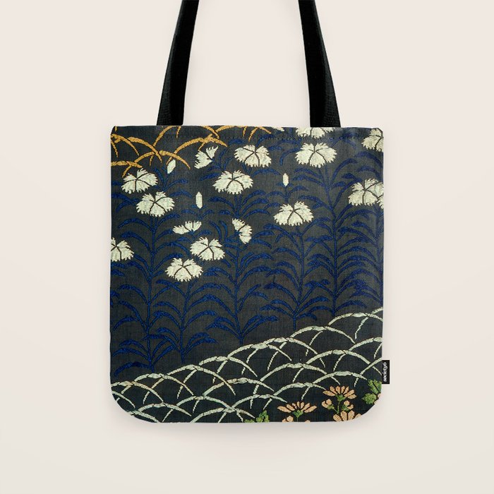 Antique White, Pink and Blue Floral Japanese Silk Print Tote Bag Gallery Image 1