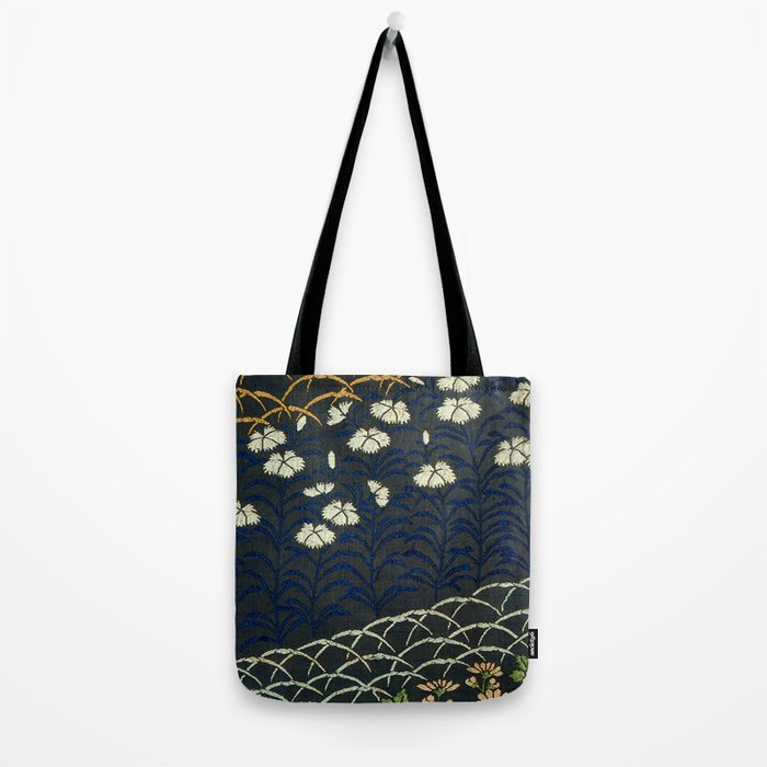 Antique White, Pink and Blue Floral Japanese Silk Print Tote Bag Gallery Image 2