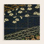 Antique White, Pink and Blue Floral Japanese Silk Print Wood Wall Art Gallery Image 1
