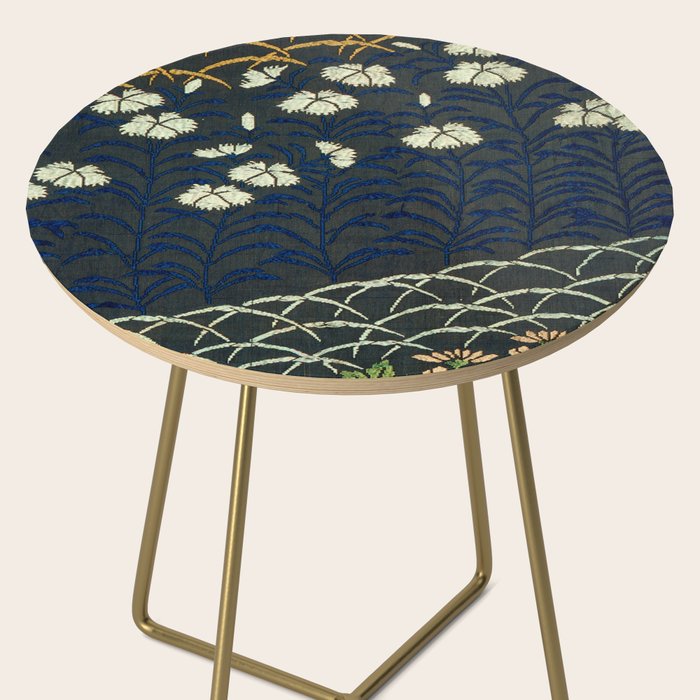 Antique White, Pink and Blue Floral Japanese Silk Print Side Table Gallery Image 2