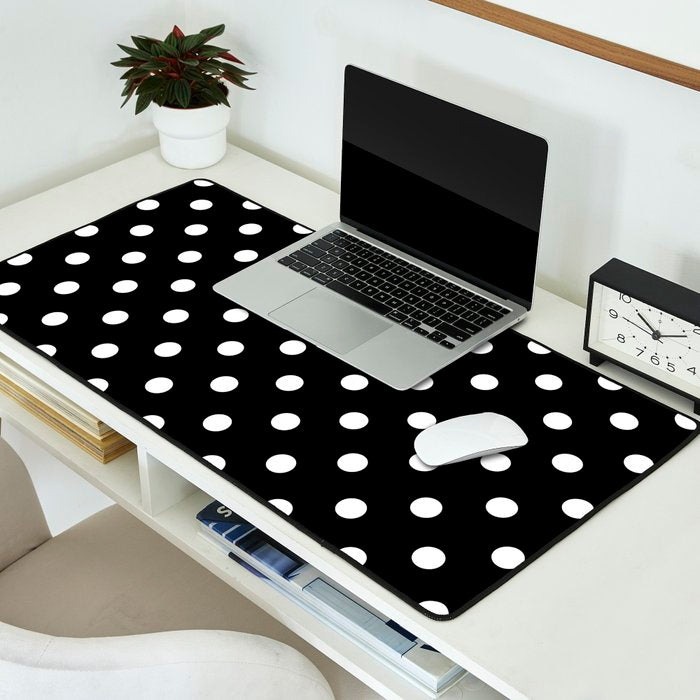 Classic Black & White Polka Dots Pattern Desk Mat Gallery Image 2