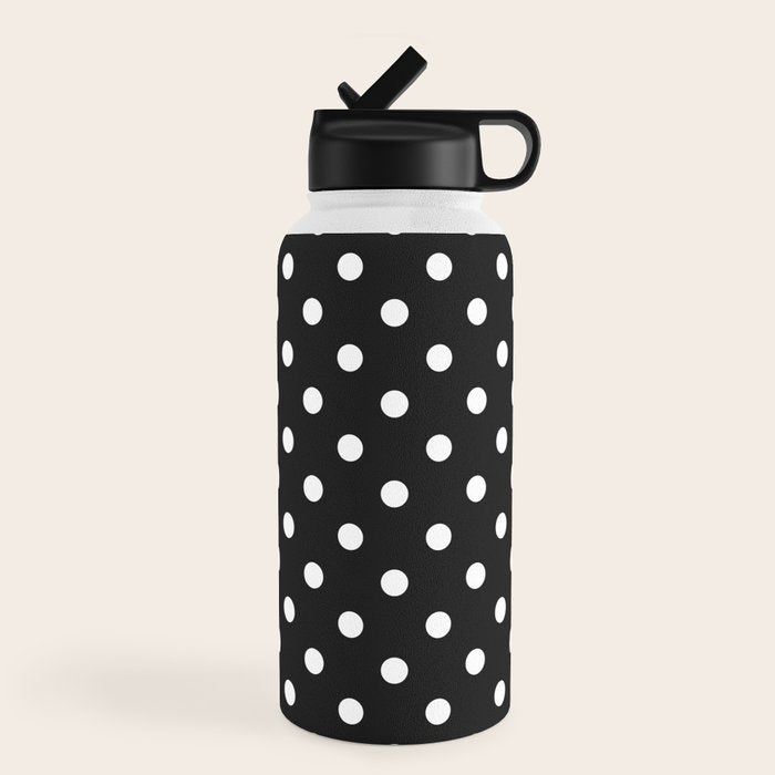 Classic Black & White Polka Dots Pattern Water Bottle Gallery Image 4