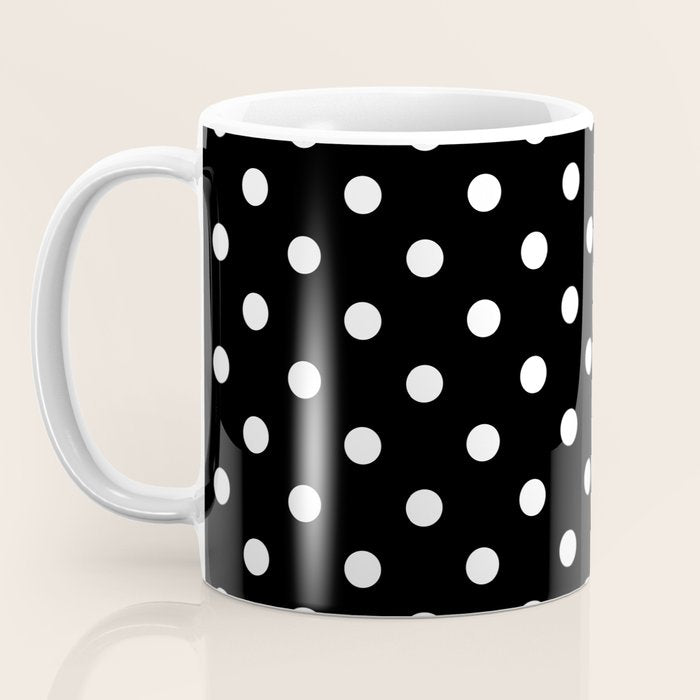 Classic Black & White Polka Dots Pattern Coffee Mug Gallery Image 3