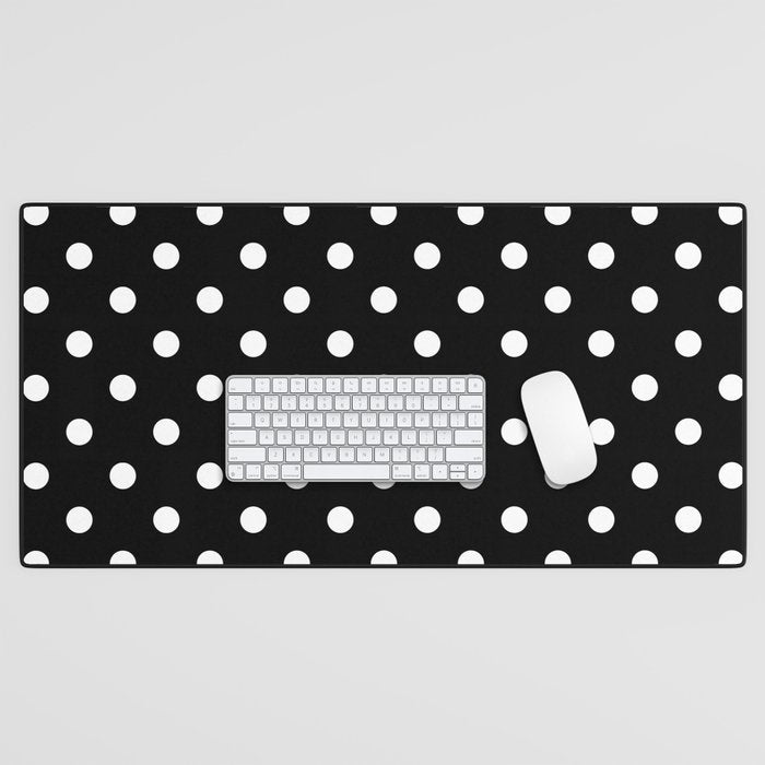 Classic Black & White Polka Dots Pattern Desk Mat Gallery Image 1