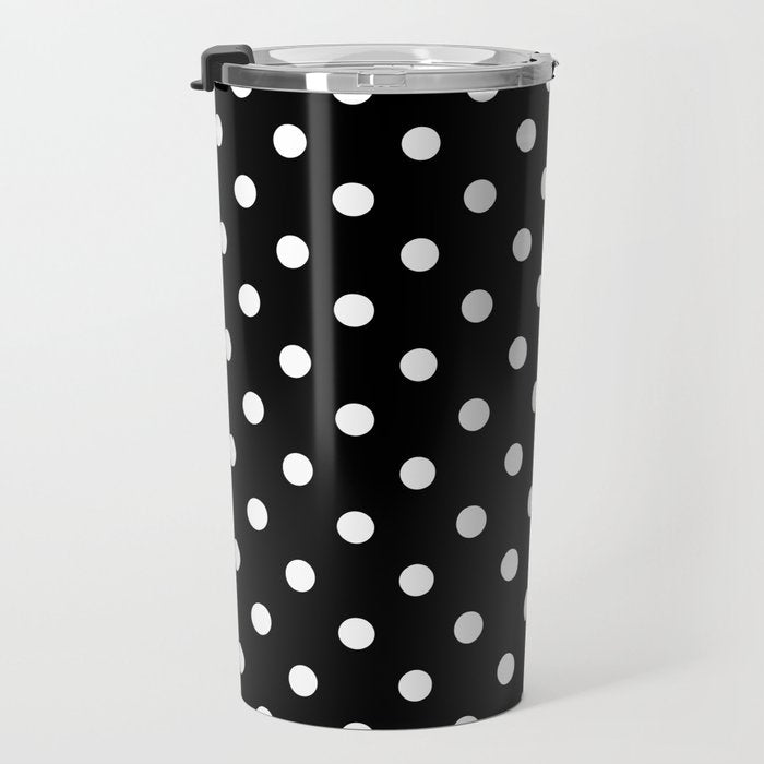 Classic Black & White Polka Dots Pattern Travel Mug Gallery Image 3