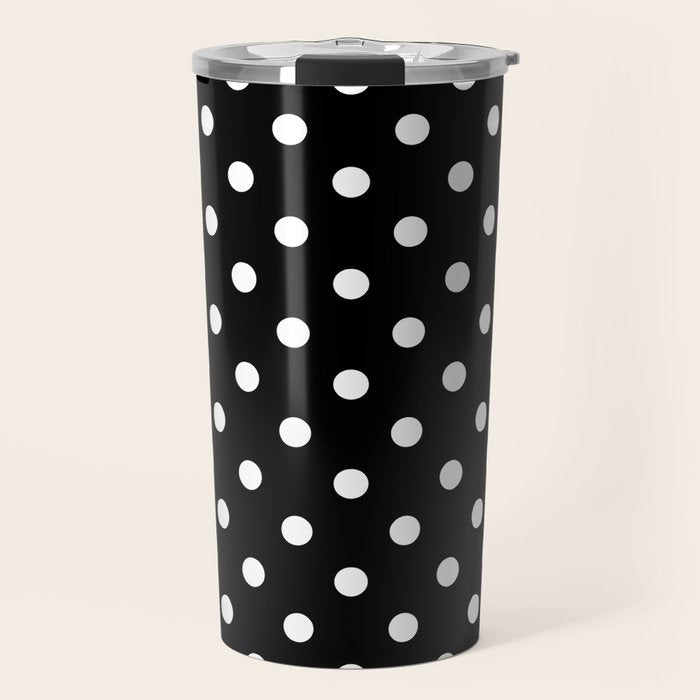 Classic Black & White Polka Dots Pattern Travel Mug Gallery Image 1