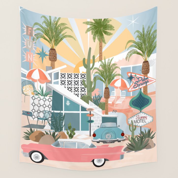 Retro Palm Springs Wall Tapestry Gallery Image 1