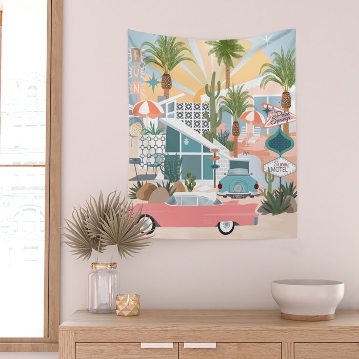 Retro Palm Springs Wall Tapestry Gallery Image 2