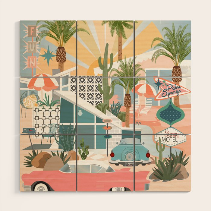 Retro Palm Springs Wood Wall Art Gallery Image 1
