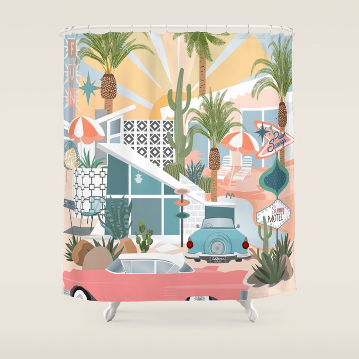 Retro Palm Springs Shower Curtain Gallery Image 1