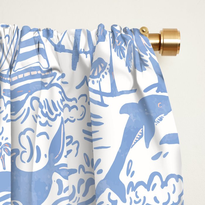 Coastal Daydreams Hand-Drawn Ocean Collage Pattern Window Curtain Gallery Image 2