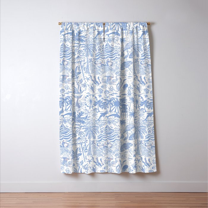 Coastal Daydreams Hand-Drawn Ocean Collage Pattern Window Curtain Gallery Image 3