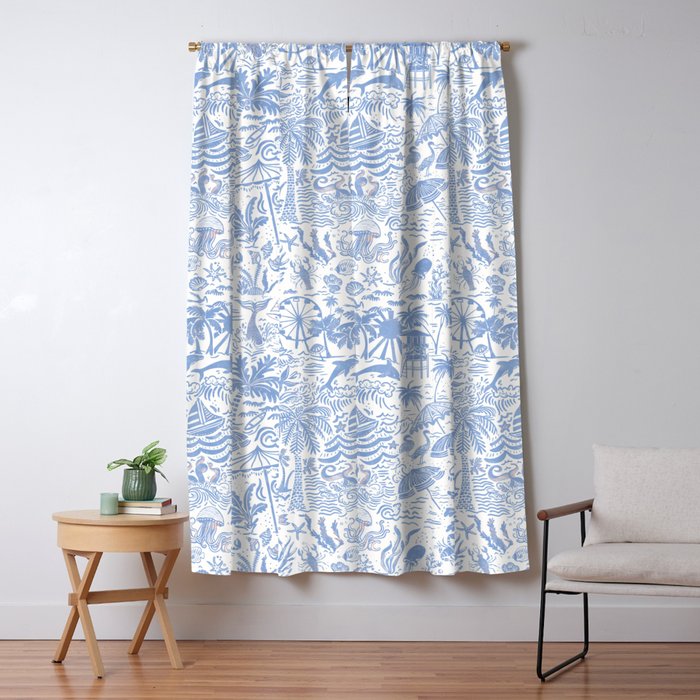 Coastal Daydreams Hand-Drawn Ocean Collage Pattern Window Curtain Gallery Image 1