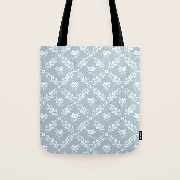 Vintage French Flower Blue Tote Bag Gallery Image 1