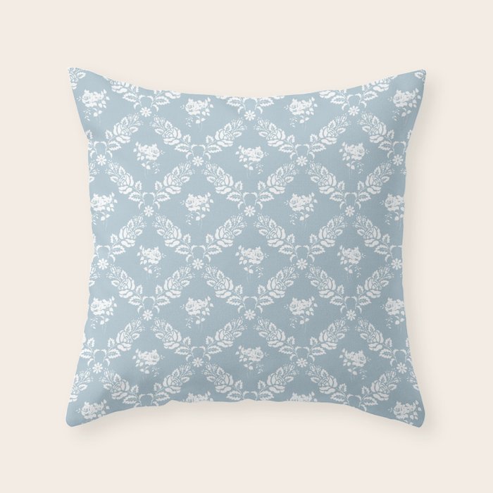 Vintage French Flower Blue Throw Pillow