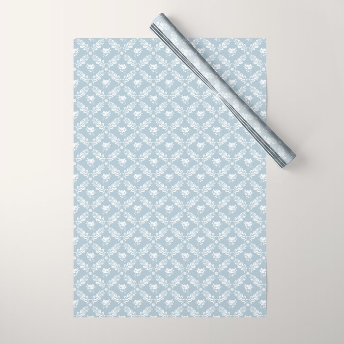 Vintage French Flower Blue Wrapping Paper Gallery Image 1