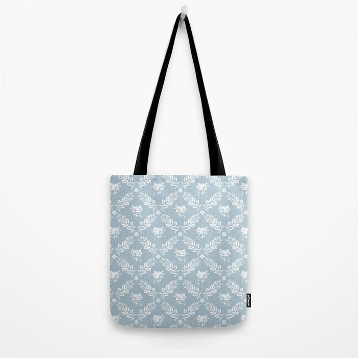 Vintage French Flower Blue Tote Bag Gallery Image 2