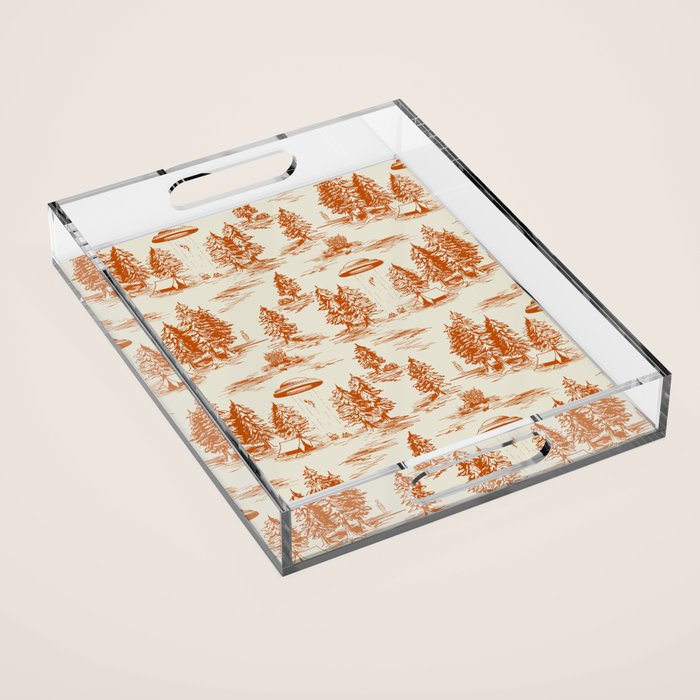 Orange Alien Abduction Toile De Jouy Pattern Acrylic Tray Gallery Image 1
