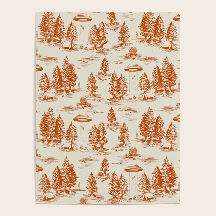 Orange Alien Abduction Toile De Jouy Pattern Poster Gallery Image 4