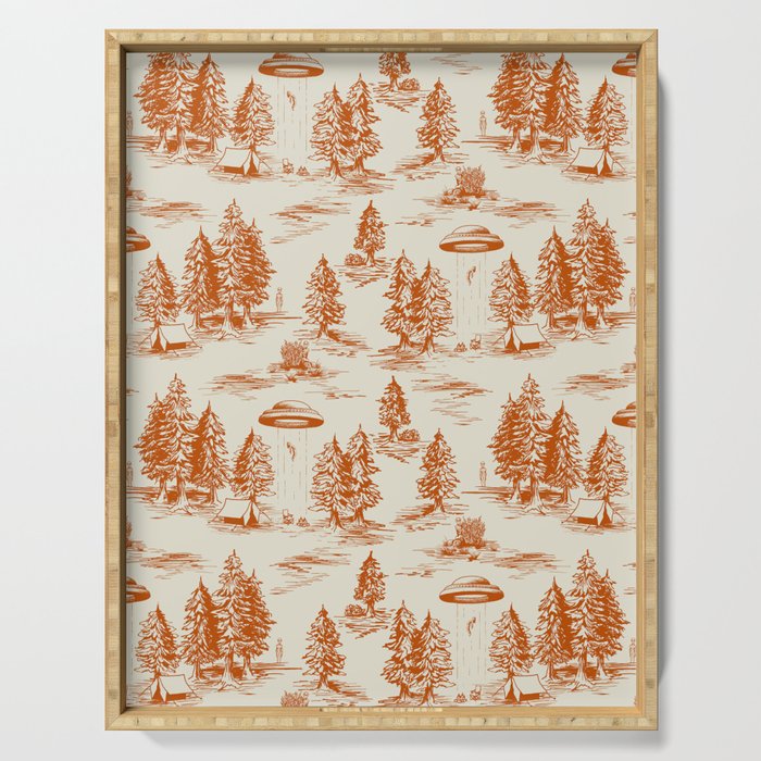 Orange Alien Abduction Toile De Jouy Pattern Serving Tray Gallery Image 1