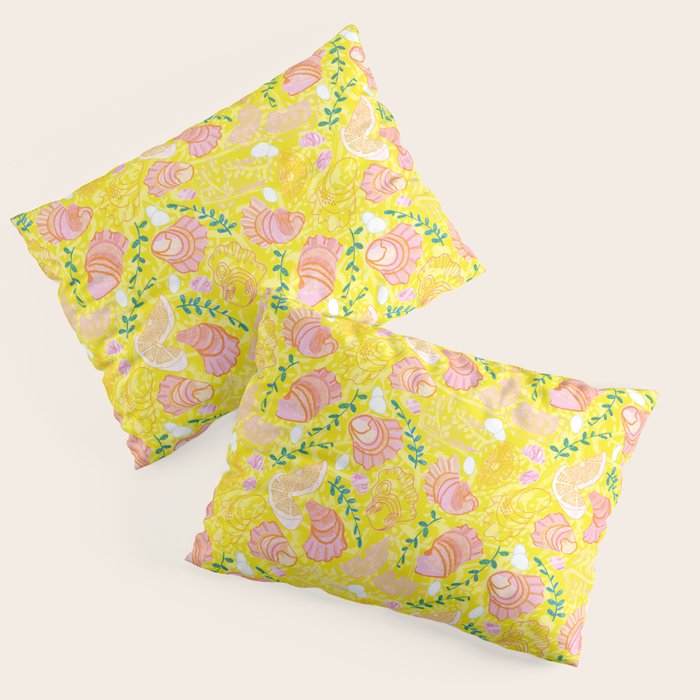 Coastal Oysters on the Beach in Lemon Yellow & Peach Pillow Sham Gallery Image 1