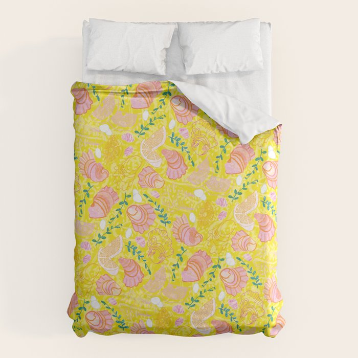 Coastal Oysters on the Beach in Lemon Yellow & Peach Duvet Cover Gallery Image 6