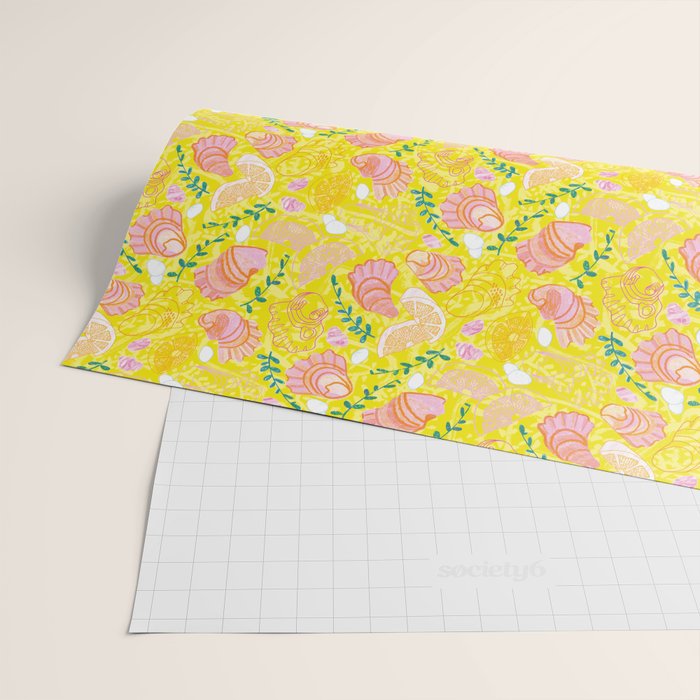 Coastal Oysters on the Beach in Lemon Yellow & Peach Wrapping Paper Gallery Image 2