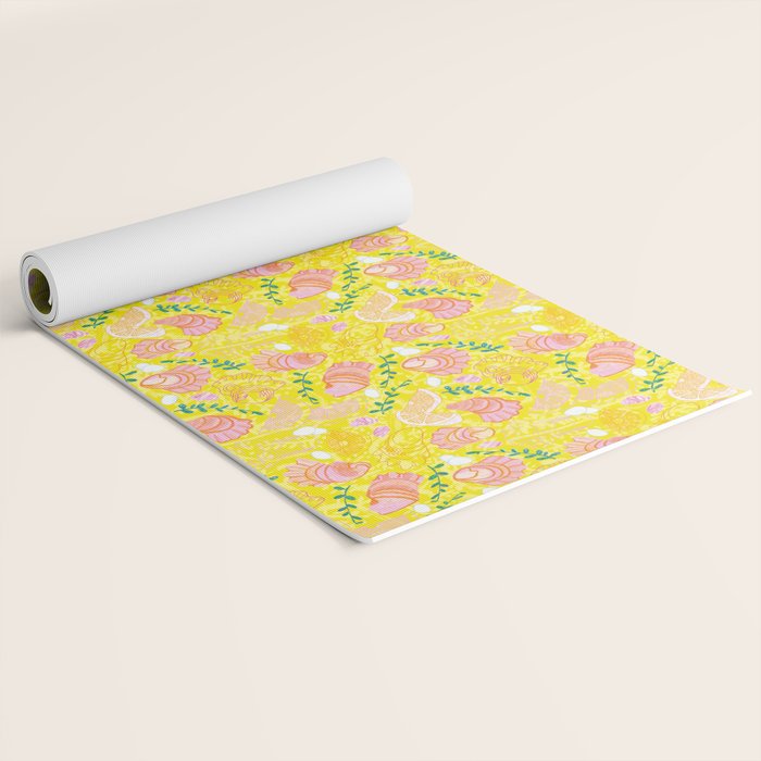 Coastal Oysters on the Beach in Lemon Yellow & Peach Yoga Mat Gallery Image 2