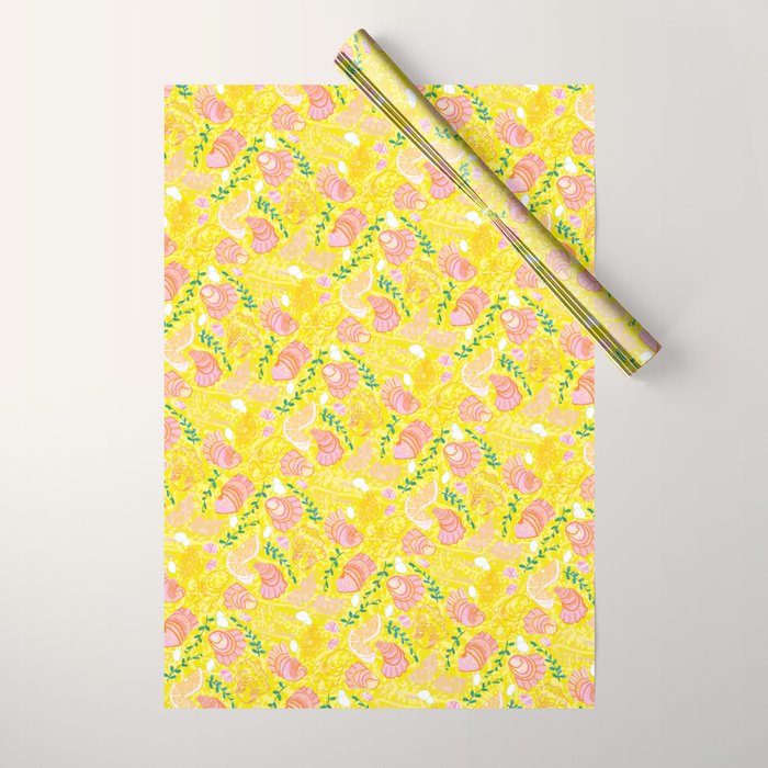 Coastal Oysters on the Beach in Lemon Yellow & Peach Wrapping Paper Gallery Image 1