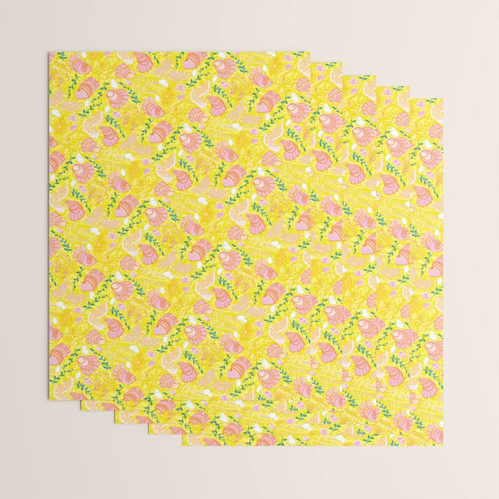 Coastal Oysters on the Beach in Lemon Yellow & Peach Wrapping Paper Gallery Image 3