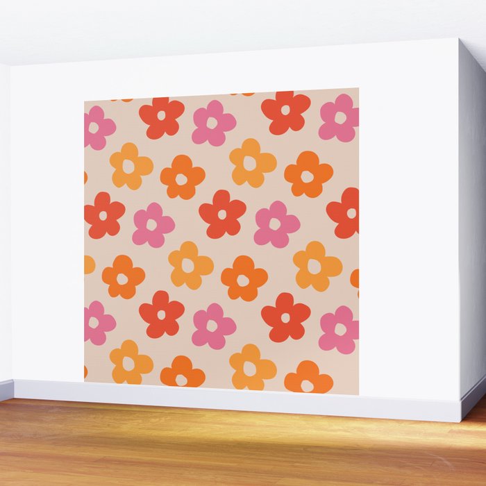 Retro 60s 70s Flowers Pattern #pattern #vintage Wall Mural Gallery Image 2