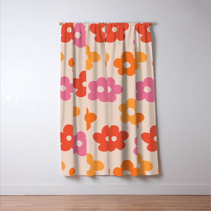 Retro 60s 70s Flowers Pattern #pattern #vintage Window Curtain Gallery Image 3