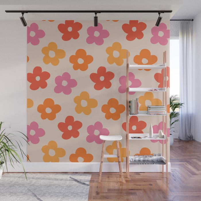 Retro 60s 70s Flowers Pattern #pattern #vintage Wall Mural Gallery Image 1