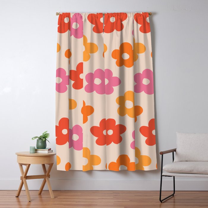 Retro 60s 70s Flowers Pattern #pattern #vintage Window Curtain Gallery Image 5