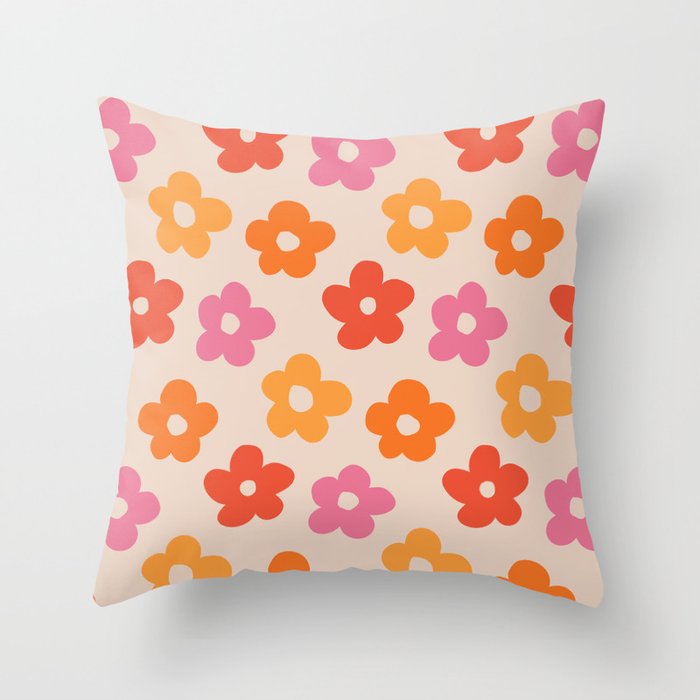 Retro 60s 70s Flowers Pattern #pattern #vintage Throw Pillow Gallery Image 1
