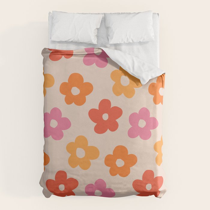 Retro 60s 70s Flowers Pattern #pattern #vintage Duvet Cover Gallery Image 1