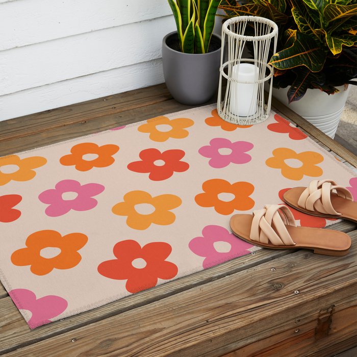 Retro 60s 70s Flowers Pattern #pattern #vintage Outdoor Rug Gallery Image 2