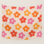 Retro 60s 70s Flowers Pattern #pattern #vintage Wall Tapestry Gallery Image 4