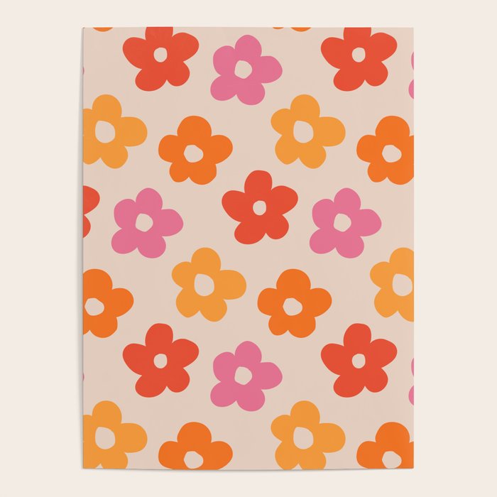 Retro 60s 70s Flowers Pattern #pattern #vintage Poster Gallery Image 1