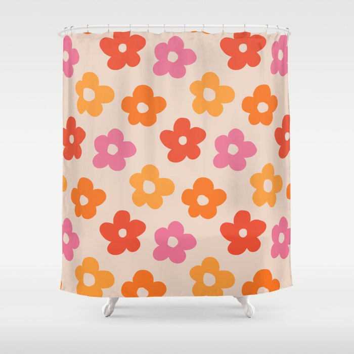 Retro 60s 70s Flowers Pattern #pattern #vintage Shower Curtain Gallery Image 1