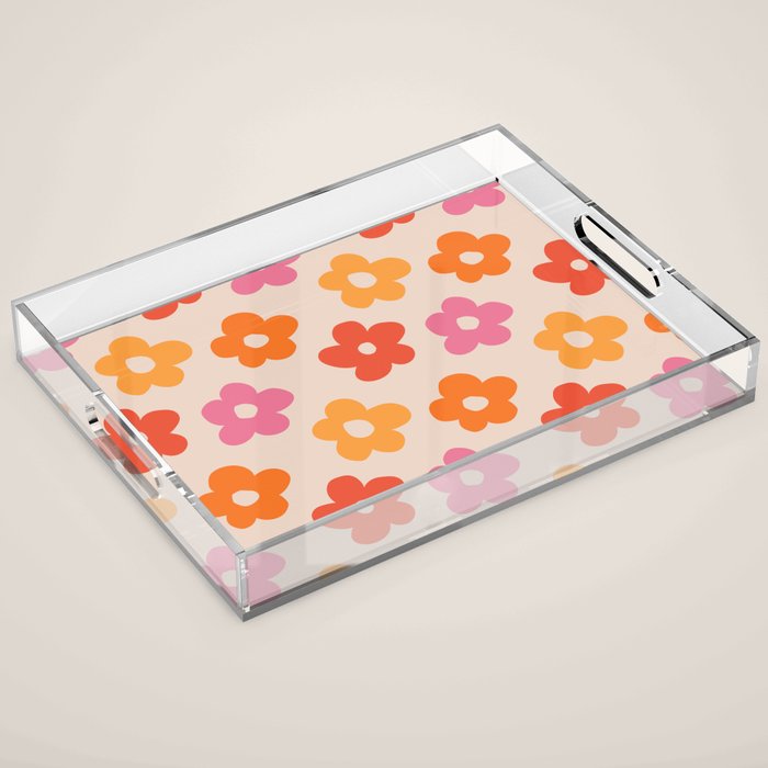Retro 60s 70s Flowers Pattern #pattern #vintage Acrylic Tray Gallery Image 1